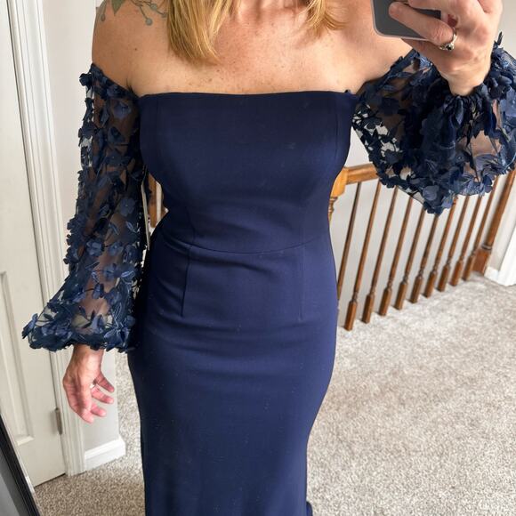 Eliza J Navy 3D floral sleeve long gown - mother of bride groom NWT - Picture 7 of 9